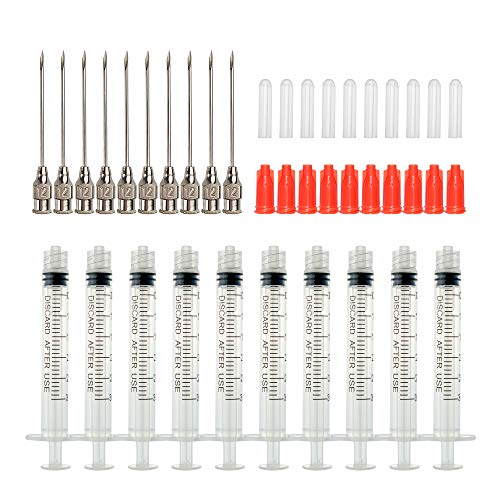 10Pcs-18Ga 1.5IN/38mm Dispensing Syringe with Needle and Cap, Stainless Steel Needle with hat (3ml-18G)
