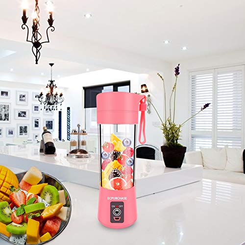 Portable Blender USB Rechargeable, Small Blender Single Serve, Personal Size Blender Travel Blender Juicer Cup 380ml (FDA, BPA free) (Pink) - Thumbnail 4