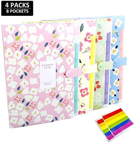 Expanding Files Folder 8 Pockets A4 Accordion File Organizer,Index Accordion Binder High Capacity Expanding Document Folder for Business Office Study(Set of 4)