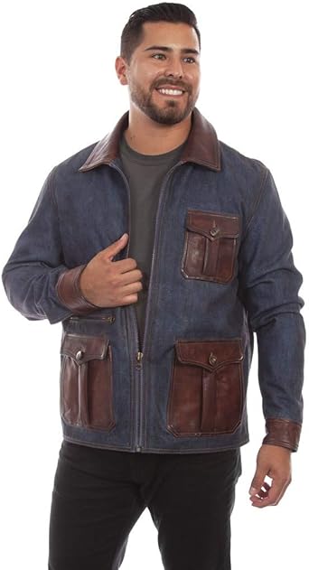 mens denim jacket with leather collar