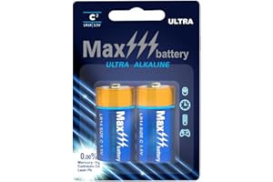 Max 2 Pack Alkaline Battery C 10-Year Shelf Life
