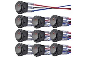 QOFOWIN Rocker Toggle Switch,12V 20A/24V 10A 3Pin Dot red Light ON/Off LED Toggle Switch for Light Car,Truck,Race Cars, RV's, Marine(10Pcs+Wire) (red)