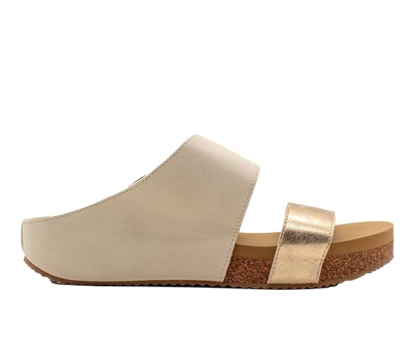VOLATILE WOMENS CAMPFIRE METALLIC SLIDE WEDGE SANDAL, IVORY, 6 US