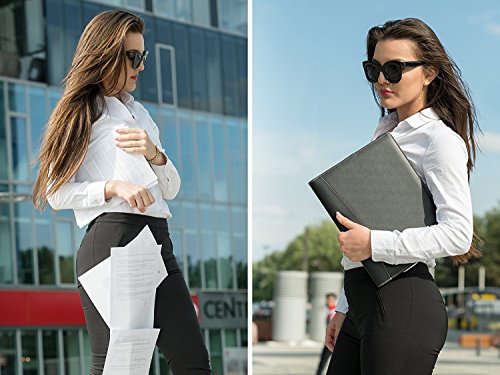 Portfolio - Padfolio Document Organizer Folder for Job Resume, Interview and Meetings - Phone Pocket and Business Card Holder, Letter Size Writing Notepad Slot - for Man and Woman - Black PU Leather