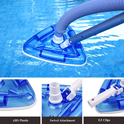 Sea-Thru Triangle Weighted Pool and Spa Vacuum Head with Swivel, Flexible Swimming Pool Vacuum Cleaner Head with Brush and EZ Clips, 11" Wide Cleaning Surface