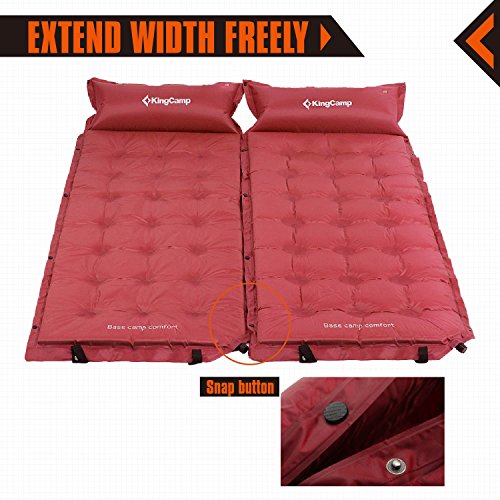 KingCamp Camping Self-Inflating Pad Sleeping Mat with Attached Inflatable Pillow,Water Repellent Coating, Quick Flow ABS Value, Firm Ultralight Comfortable for Outdoor
