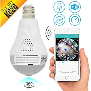Light Camera Security 1080p WiFi Wireless Smart spy Bulb Camera Home Security Surveillance Video System Light Bulb Panoramic Camera 1080 IP 360 fisheye for Kids pet Dog cat