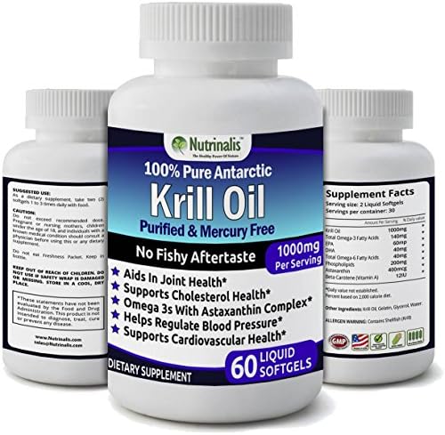 100% Pure Antarctic Krill Oil 1000mg per/serving With EPA/DHA &amp; Astaxanthin NO Fishy Aftertaste NO Mercury, 30 Softgel Servings