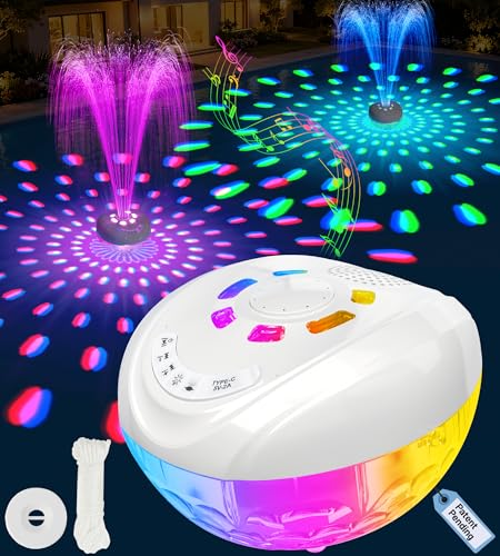 Luxfero 3 en 1 Enceinte Picsine avec Fontaine & Lumière,Enceinte Bluetooth Piscine Étanche IP68,Enceinte Flottante, Haut Parleur Bluetooth Puissant,Stéréo HD,BT5.4,24H Fontaine Piscine Rechargeable