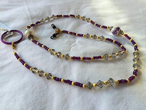 Plum and Clear Saucer Bead Eyeglass Lanyard 32 Inch