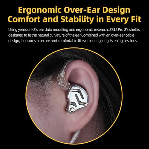 Yinyoo KZ ZS12 Pro 2, Gaming Headphones, USB C Wired Headphones, IEM Gaming Hybrid 1DD + 5BA, Earphones with Microphone 4 EQ Modes, In Ear Monitor for FPS Gamers