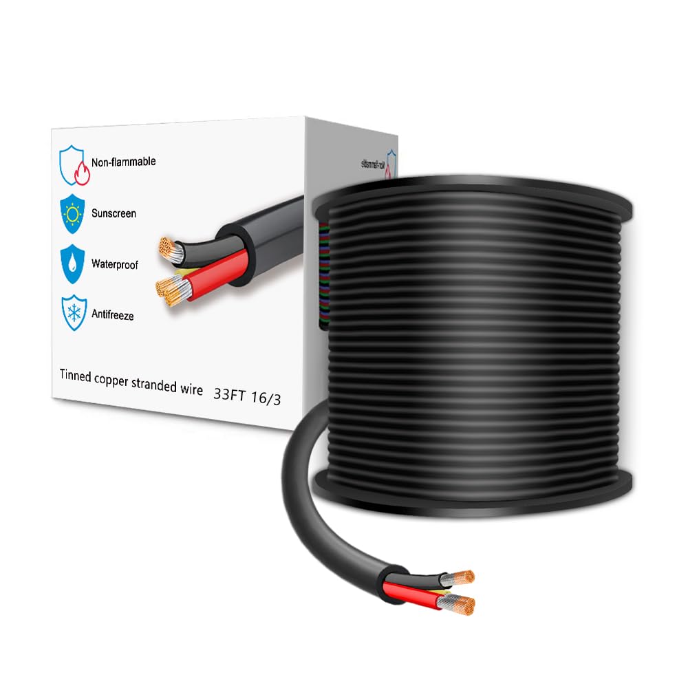 LEADTOPS 33FT 16 Gauge 16/3 3 Conductor Electrical Wire 3 Core 3x1.3mm² Cable for LED Light, Automotive, Boat Equitment