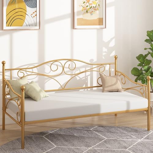 VECELO Twin Size Daybed Frame Metal Sofa Bed Mattress Foundation with Headboard,