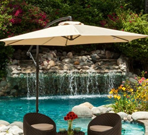 Hexagonal Patio Furniture 9.7' Cantilever Umbrella Color Mocha, Waterproof Fabric