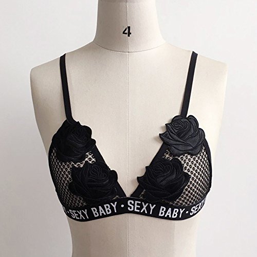 Women's Deep V Lace Rose Bandage Embroidered Appliques Floral Bralette Unpadded Bra