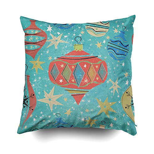 EMMTEEY Soft Pillow Case, 18x18 Pillow Covers Home Throw Pillow Covers for Sofa Vintage Christmas Ornament Pattern with Gold Stars Background Retro Style Square Double Sided Printing
