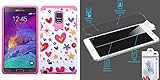 Combo pack ASMYNA Heart Graffiti(White)/Hot Pink Advanced Armor Protector Cover for SAMSUNG Galaxy Note 4 And MYBAT Tempered Glass Screen Protector for SAMSUNG Galaxy Note 4
