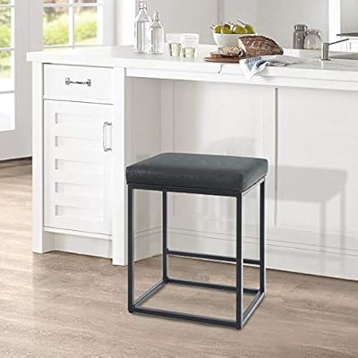 ALPHA HOME 24" Bar Stool Counter Height Bar Stools with Footrest Pu Leather Backless Kitchen Dining Cafe Chair with Thick Cushion & Sturdy Chromed Metal Steel Frame Base for Indoor Outdoor,Black,2PC 51oWfSN hML