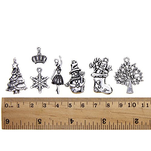 KeyZone Wholesale 100 Pieces Antique Silver Mixed Christmas Charms Pendants DIY for Jewelry Making and Crafting