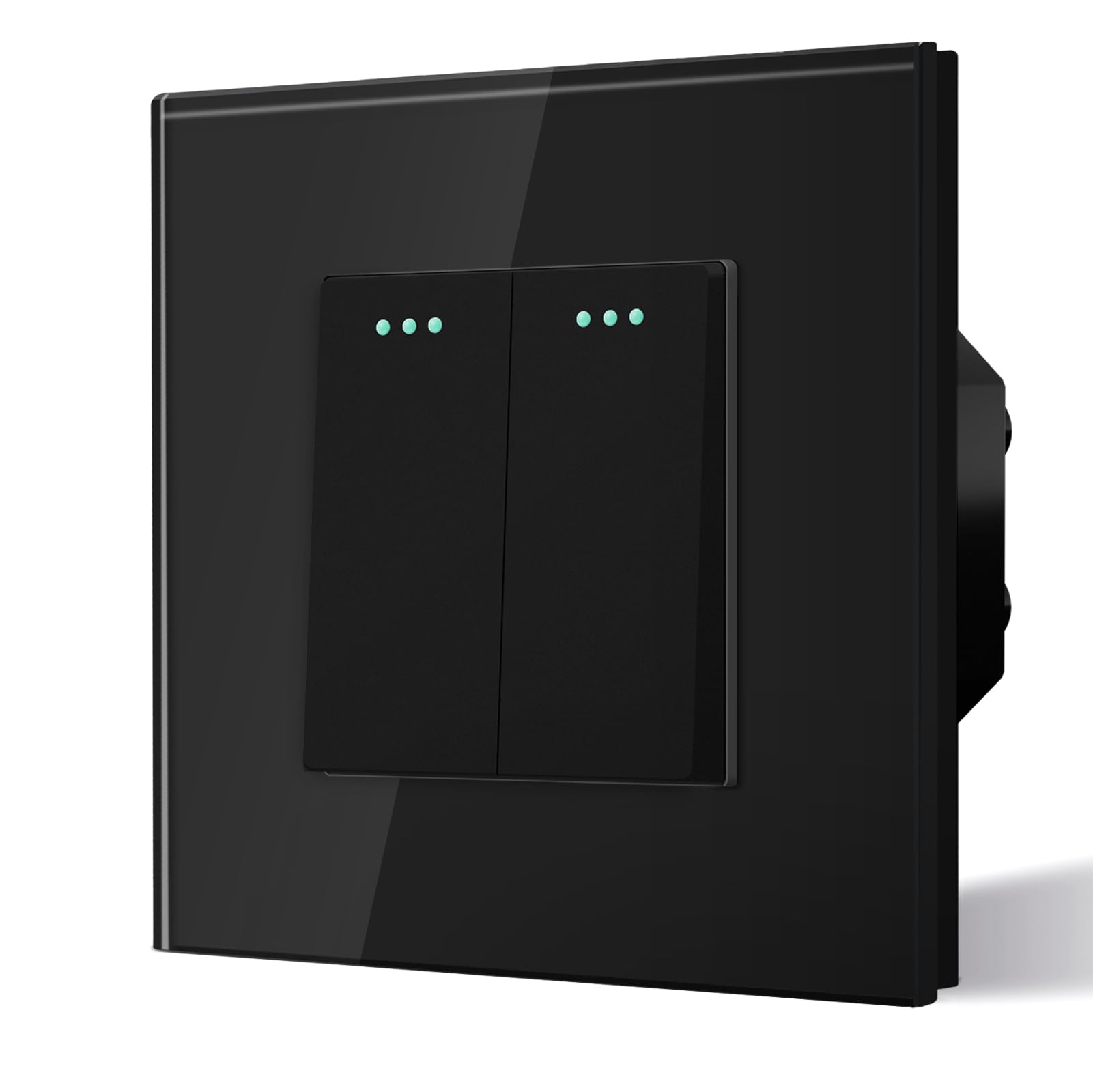 BSEED Electrical Wall Light Switch,Rocker Button wih LED Backlight,10A Toggle On/Off,Glass faceplate, Horizontal & Vertical Mounting,2 Gang 1 Way,86mm Black