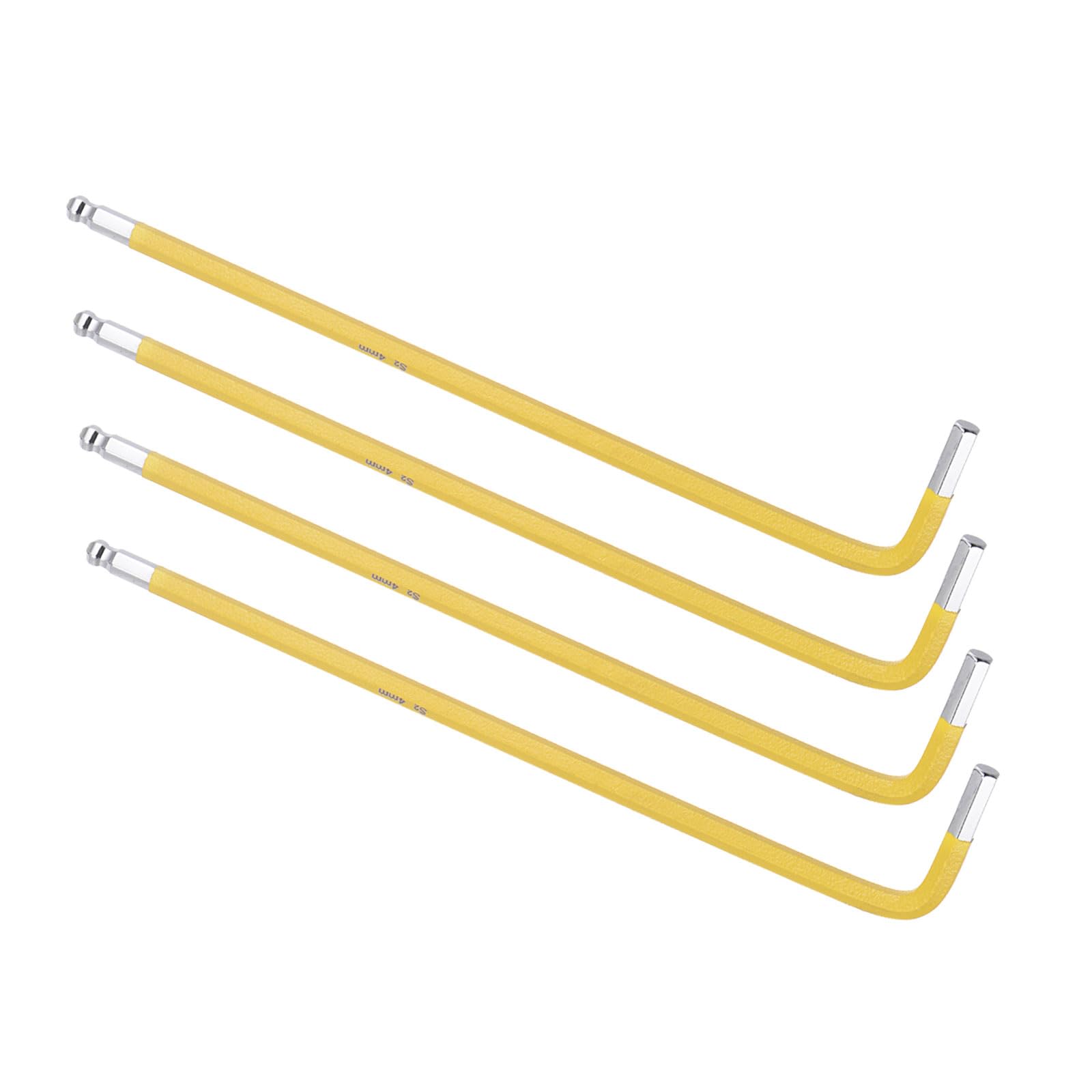 CoCud L-Handle Ball End Hex Key Wrench, 4mm Metric, S2 Steel L-Shape Long Arm Hexagon Head Spanner Yellow - (Applications: for Home Repair and Mechanical Maintenance), 4-Pieces