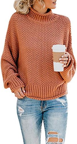 Pommaxe Womens Turtleneck Pullover Sweaters Casual Oversized Batwing Sleeve Chunky Ribbed Jumper Tunic Tops