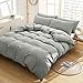 BOBforyou 3 Pieces Duvet Cover Queen,Stone Washed Yarn Dyed Microfiber Duvet Cover Set,Ultra Soft and Easy Care,Simple Style Bedding Set (Gray, Queen)
