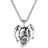 Skull Necklace for Men, Gothic Joker Skull Necklace, Hip Hop Evil Clown Skull Head Pendant Necklace with 23.6” Chain, Halloween Skull Necklace, Punk Skull Jewelry for Men