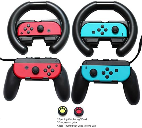 3 in 1 Accessory Kits Sets for Nintendo Switch Joy Con Racing Wheel 2pcs and Joy Con Grips Handle for Joy-Con Controller 2pcs,Thumb Stick Grips Silicone Cap 2pcs By OLCLSS