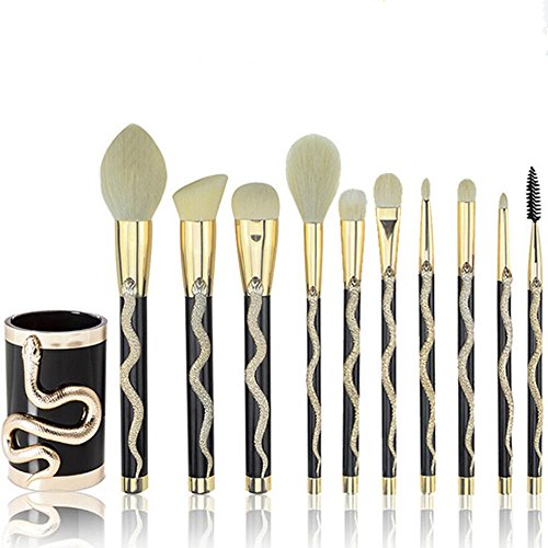Coshine 10pcs 3D Unique Gold Snake Totem Series Makeup Brushes Set Professional Makeup Artist Tools with Cosmetic Brush Holder Case (brush holder)