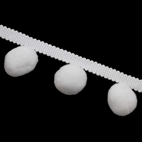 Pomponborte Borte Pompon Ponpon Pompons Baumwolle Zierborrte Bommelborte Bommelband Dekoborte Weiß, Meterware DEK75