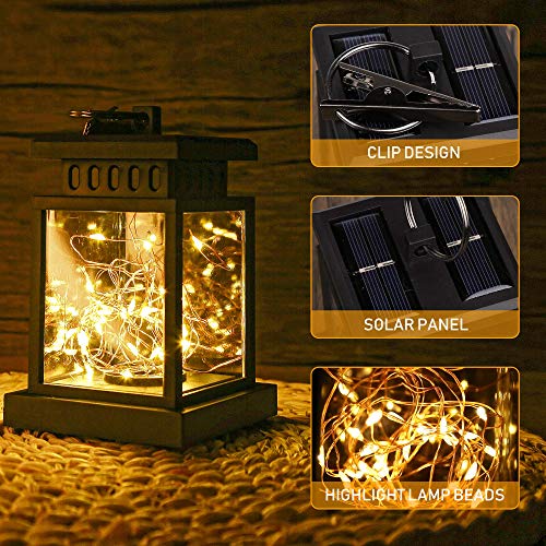 2 Stück Solarlaterne für Außen, 30LED Mini Solar Laterne mit Lichterkette, Solarlampen Hängend Laterne für Garten, IP65 Wasserdicht Solarlampe für Innen/Außen, Rasen, Terrasse Dekor, Hochzeit, Party