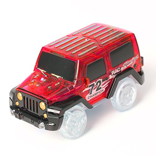2PCS Race Cars for Magic Race Track Glow in the Dark Light Up Vehicles LED Cars Set Toys Set of 2 (Red)