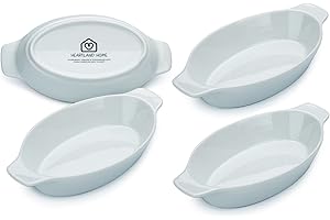 Heartland Home Porcelain Mini Casserole Dish Oval Au Gratin Dish (4pc Set). Cauliflower Baking Dish, Banana Split Bowls, Single Serving Dishes, Small Individual Gratin Dishes Set