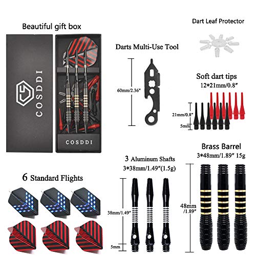 CS COSDDI Soft Tip Darts, Professional Plastic Tip Darts Set,3 Pcs 18 Gram with 20 Extra Dart Tips,6 Flights, Flight Protector and Tool Kit Ideal for Electronic Dart Board