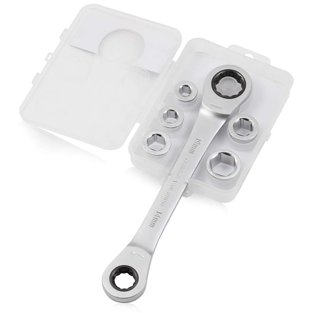 SPEEDWOX Socket Ratchet Wrench Set Metric 6 Pcs Set Double Box End Ratcheting Gear Spanner Heavy Duty