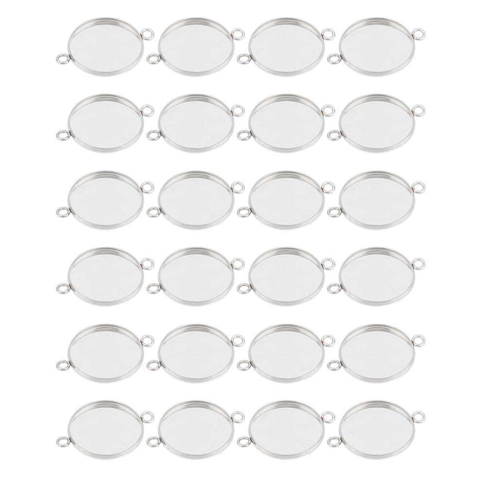 UNICRAFTALE 100pcs 304 Stainless Steel Cabochon Connector Settings Flat Round Blank Trays Bezel Cabochon Connector Charms Connector Charms Pendant Trays for Jewelry Making Tray 20mm