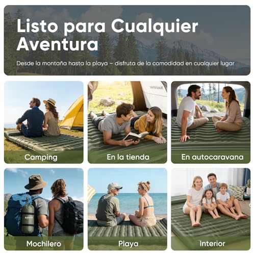 Elegear Doble Inflable Colchoneta Camping, 14CM Ultra-Thick Colchoneta Dormidos para 2 Personas con Bomba de Pie Incorporada, Colchon autohinchable para Acampar Mochileros Senderismo Tiendas, Verde