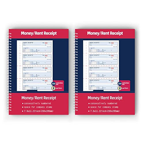 Zzrywuty Two Large Money and Rent Receipt Books with Cardboard Insert, 2Part Carbonless, 8”x11