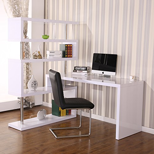 Rotating Home Office Corner Desk and Storage Shelf Combo White