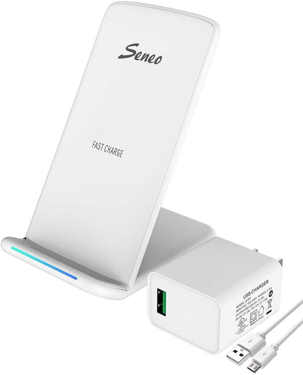 Seneo Wireless Charger with Qc 3.0 Adapter, Qi Certified 10W Fast Wireless Charger Stand for Galaxy S10/S9/Note10/9/8, 7.5W Wireless Charging for iPhone 11/Pro Max/XS/Max/XR/X/8+/8 - White
