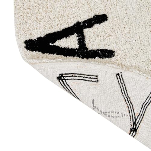 Lorena Canals Washable ABC rug for children's room or bedroom in natural/black. Handmade in round shape with cotton and non-toxic dyes - Ø150cm