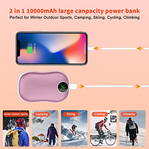 Hand Warmers Reusable, 5000mAhX2 Hand Warmer Power Bank ,Rechargeable Magnetic Electric Pocket Warmers,3 Heat Levels for Women, Men (Pink)