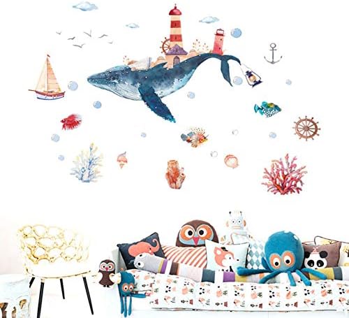 Underwater World Whale City Watercolor Baby Wall Stickers Glass Windows Bathroom Children's Room Home Furnishing Mural