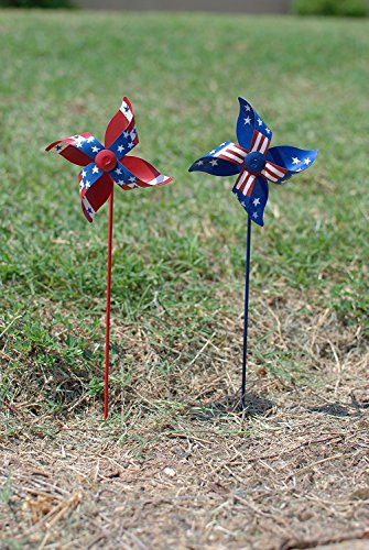 Waroom Home Patriotic Pinwheel Set of 2, American Flag Metal Wind Spinner for 4th of July Decoration, Stars and Stripes, Red White and Blue (S) - Thumbnail 2