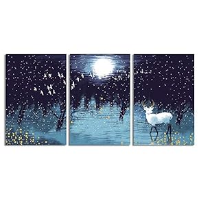 Canvas Wall Art Abstract Deer in Forest Painting Artwork for Home Prints Framed - 16"x24" x 3 Panels