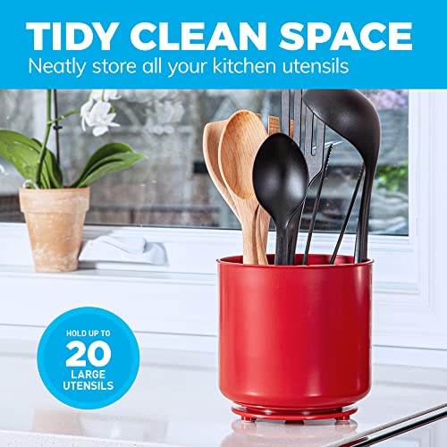 Extra Large Rotating Red Utensil Holder with Sturdy NoTip Weighted