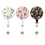 HEYGOO Floral Series Retractable Badge Holder, ID Badge Reel Cord with Alligator Clip (3 Pack)