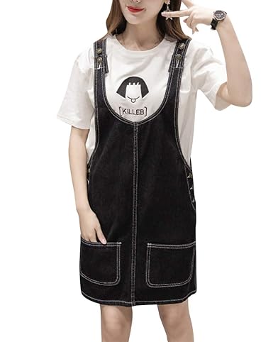 Damen Latz Rock Trägerrock Jeans Latzrock Rock A Linie Latzkleid Jeansrock Minirock Overall