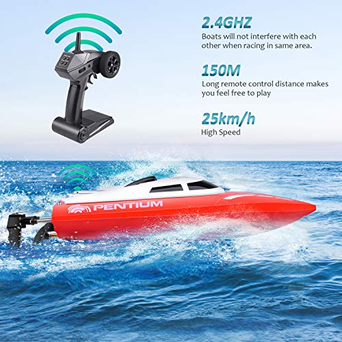 Remote Control Boat, Longruner RC Boats for Kids & Adults 2.4Ghz 25km/H High Speed Remote Control Racing Boat for Pool Lakes, Best Gift Toys for Kids Adults Birthday Christmas LKS1